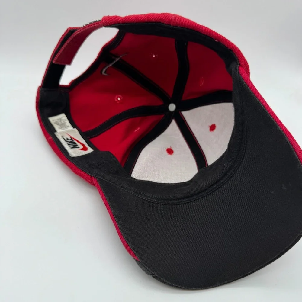 Nike Golf Hat Red Black Swoosh Logo Adjustable Strapback Cotton Baseball Cap